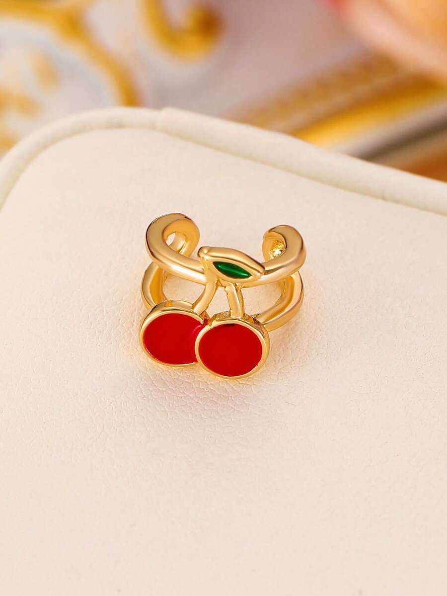 1 pieza Clip de oreja sin perforación con diseño de fruta linda, cereza, fresa, manzana, plátano, para cartílago, accesorio de moda para mujer, adecuado para uso diario, fiestas, citas, regalo para amigos y familiares - Multicolor - Ver 1