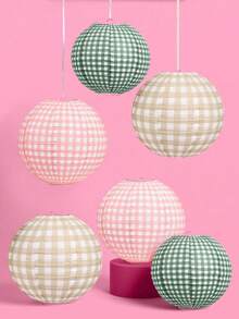 6pcs 12 Inch Paper Lanterns, Colorful Plaid Round Hanging Paper Lanterns, Suitable For Bachelorette Party, Birthday Party, Outdoor Activities, Camping, Wedding, Home Decor. - Multicolor - View 7