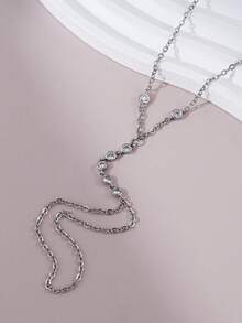 1pc Exquisite Finger Chain With Inlaid Cubic Zirconia, Suitable For Women's Daily Wear, Dates, And Music Festival Outfits - Silver - View 5