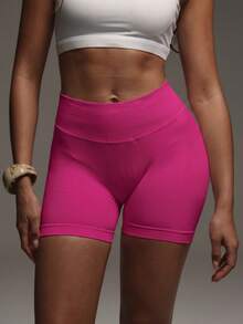 PinkTip Women's Solid Color Cycling Shorts, Suitable For Running, Yoga Sports - Hot Pink - View 2