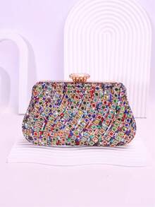 Diagonal Pleated Rhinestone Glitter Clutch Bag With Clasp, Luxurious And Elegant Evening Bag For Women, Suitable For Weddings, Parties, Birthdays And Gatherings - Multicolor - View 6