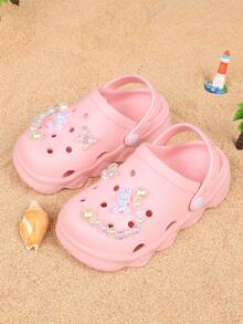 Encantadores Zuecos con Encanto de Mariposa y Estrella de Dibujos Animados, Sandalias Pantuflas Casuales Antideslizantes Transpirables de Fácil Calce con Suela Blanda, Adecuadas para Caminar en Zapatos con Agujeros - Rosa - Ver 1