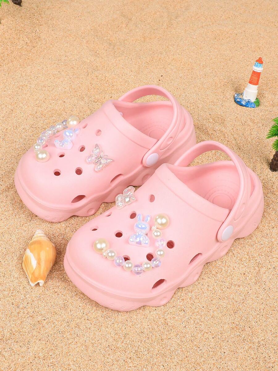 Encantadores Zuecos con Encanto de Mariposa y Estrella de Dibujos Animados, Sandalias Pantuflas Casuales Antideslizantes Transpirables de Fácil Calce con Suela Blanda, Adecuadas para Caminar en Zapatos con Agujeros - Rosa - Ver 1