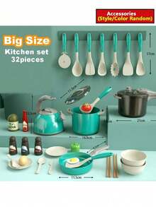 Juego de cocina para niños, juego de cortar alimentos para niños, alimentos de juego simbólico frutas y verduras educativas, ollas y sartenes de tamaño realista, verde y rosa adecuado para niños y niñas para jugar, incluye cocinar, saltear, cortar verduras y otros utensilios de cocina - Multicolor - Ver 11