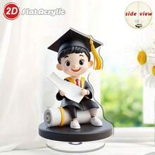 1pc 2D Acrylic Rotating Decorative Ornament, Cartoon Graduation Boy Desktop Display, Graduation Season Commemorative Gift, Back To School Gift - A - View 2