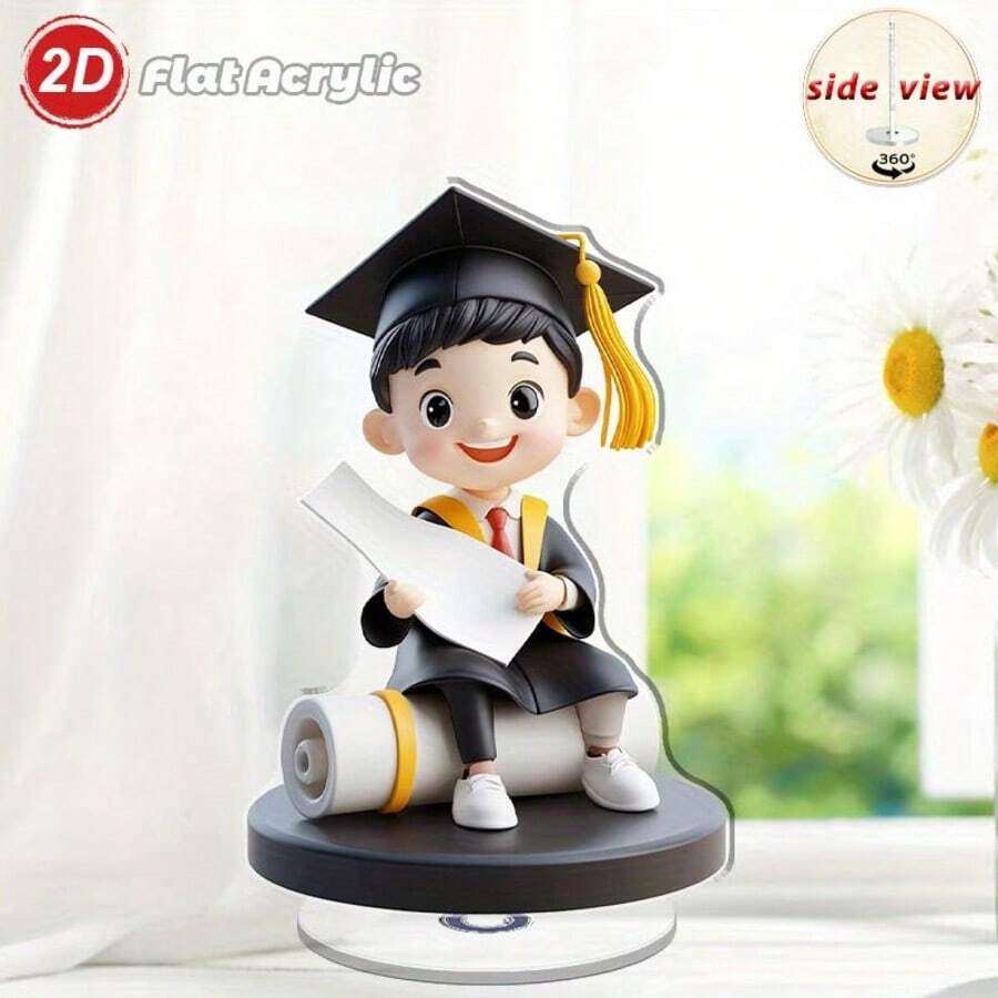 1pc 2D Acrylic Rotating Decorative Ornament, Cartoon Graduation Boy Desktop Display, Graduation Season Commemorative Gift, Back To School Gift