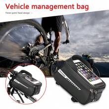 1pcsMountain Bike Front Beam Bag Mountain Bike Double Bag Mobile Phone Bag Upper Tube Bag Waterproof Saddle Bag Riding Equipment EVA Hot Press Bag - Black - View 6