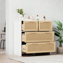 High-Quality Rattan Storage Unit With 4 Drawers And Solid Wood Handles - Suitable For The Bedroom, Living Room, Dining Room, Hallway - Dimensions: W 80 X H 80 X D 38 Cm - 自然色 - 查看 4