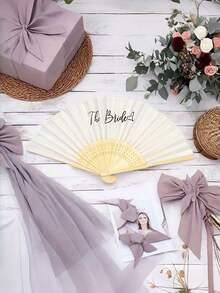 1pc Folding Bamboo Handheld Silk Fan With Elegant Letter Print, Suitable For Wedding Guests, Brides, Parties, Balls, Birthday Parties, Church, Summer Parties, Reception Gift Bag Fillers, Souvenirs, Photo Props, Table Decor, Party Favors, Adult Women, Bridesmaids, Ceremonies, Outdoor Gatherings, Dance Props, Performance Gifts - Multicolor - View 10