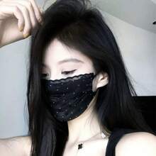 Elegant Rhinestone Lace Mesh Sun Hat Face Mask, Breathable UV Protection Face Cover, Fashion Design, Suitable For Women - Multicolor - View 2