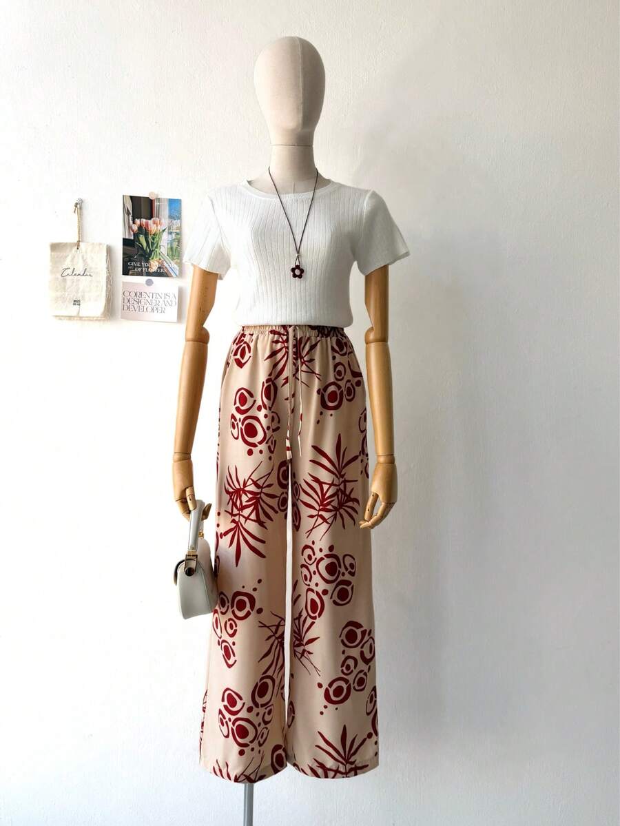 Women's Pants With Floral Print, Duna Fabric. - 米色 - 查看 1