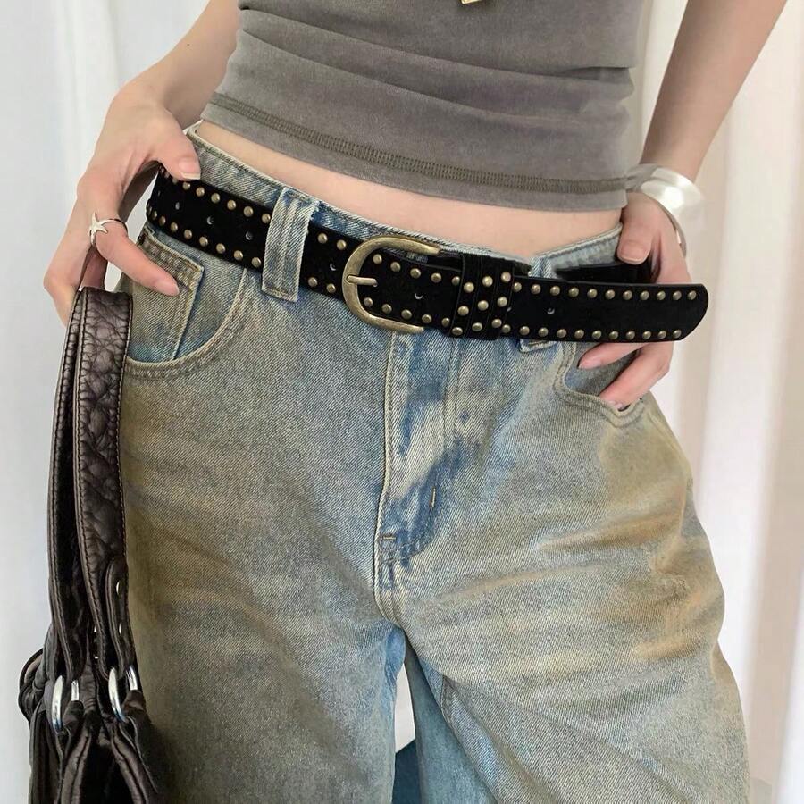 1pc American Fashion Casual Rivet Minimalist Versatile Women's PU Leather Belt