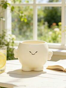 H Cute Smiling Face Mini Succulent Plant Pot, Small Indoor Flower Pot, Adorable Desktop Plant Pot, Suitable For Home And Office Decoration - A - View 3