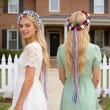 1pc Decorative Red White Blue Five-Pointed Star Headband With Long Tassel Streamer Hair Accessory - View 1