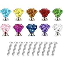 10pcs Rose Style Crystal Drawer Pulls Cabinet Handles 30mm 10 Different Colors Diamond Rose Knobs For Vanity Drawer Kitchen Bookshelf Wardrobe - 10 Rose-themed Items - View 10