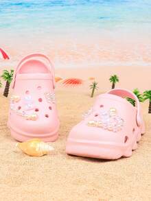 Encantadores Zuecos con Encanto de Mariposa y Estrella de Dibujos Animados, Sandalias Pantuflas Casuales Antideslizantes Transpirables de Fácil Calce con Suela Blanda, Adecuadas para Caminar en Zapatos con Agujeros - Rosa - Ver 2