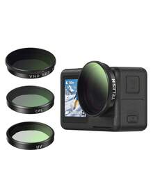 TELESIN 濾鏡組適用於 Osmo Action 5 Pro/4/3 CPL ND8 ND16 ND32 UV VND 鏡頭組，CPL UV VND 2-32 鏡頭濾鏡套組，黑色柔光 1/4 濾鏡，減光污染濾鏡 - 查看 1
