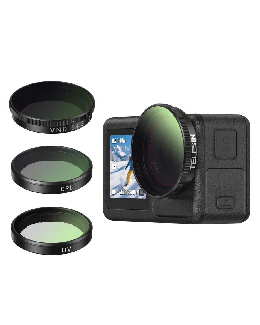 TELESIN 濾鏡組適用於 Osmo Action 5 Pro/4/3 CPL ND8 ND16 ND32 UV VND 鏡頭組,CPL UV VND 2-32 鏡頭濾鏡套組,黑色柔光 1/4 濾鏡,減光污染濾鏡 - 查看 1