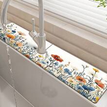 1 pieza Protector de salpicaduras de goma con diseño floral para grifo, alfombrilla antisalpicaduras para grifo de baño, protector de lodo, almohadilla de grifo a prueba de humedad y antideslizante, accesorio para encimera de cocina. Protege tu encimera de cocina. - Multicolor - Ver 5