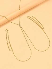 1pc Women's Sexy Bikini Body Chain, European And American Style Nightclub Summer Beach Rhinestone Body Chain, Halter Pendant Necklace, Minimalist Chain Body Chain - Gold - View 4