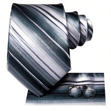 Army Green Gradient Striped Men Tie Pocket Square Cufflinks Tie Clip 4Pcs Set, Random Cufflink Pattern, Elegant Accessories For Wedding, Holiday & Party - Army Green - View 5