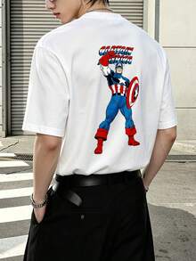 Marvel Marvel Comics Captain America Hero Pose Shield Graphic T Shirt 100 Percent Cotton Mens Clothing Shirts For Men Summer Outfits Men Marvel Series Men's Gifts Streetwear - 白色 - 查看 5