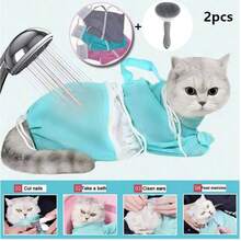 2 Stücke Set Katzen-Badebeutel, verbessertes komfortables Mesh-Design, Katzen-Badehilfe, geeignet für Katzen- und Hundebaden, Krallenschneiden, Fellpflege und Medikamentengabe - Verschiedenfarbig - Übersicht 1