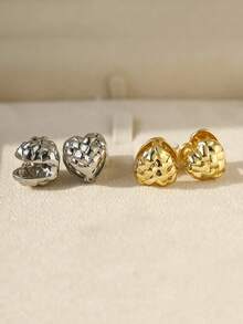 1 Pair Minimalist Vintage Woven Texture Heart-Shaped Hoop Earrings, Exquisite Fashionable Heart Ear Clips, Suitable For Women's Daily Wear - Heart-shaped Earrings - View 2