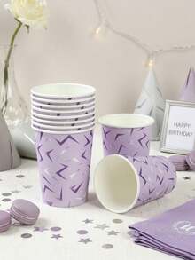 8pcs K-Pop Birthday Party Cups, Magic Music Theme Party Cups, Disposable Purple Energy Pattern Cups, Suitable For Music Singer Birthday Party Decor, Bachelorette Party Decor, Baby Shower Decor, Baby Party Supplies, K-Pop Fan Meeting Party Supplies, K-Pop Birthday Decor - K-pOP - View 3