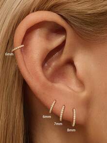 EleRunis 1 PC Boucles d'oreilles créoles Huggie en argent sterling 925 hypoallergénique avec opale classique et zircone cubique 6/7/8 mm, anneau de nez segmenté à charnière, anneau de septum clicker, anneau de nez, plaqué or 18K, petite boucle d'oreille Huggie pour cartilage, bijou de perçage pour femmes, port quotidien - Doré - Voir 6