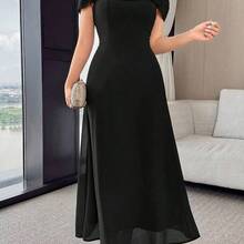 jianchaimaoyi02  Vestido elegante de unicolor con pliegues y hombros descubiertos para mujer - Agua verde azul - Ver 8