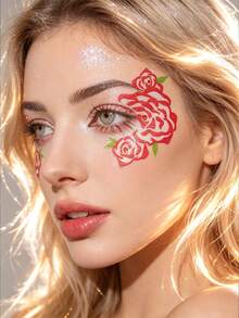 3 Sheets Flower & Acrylic Gems Face Stickers, Freckle Face Makeup Stickers Lovely Sweet Matt Finish Same As Face Painting Effect, Self-Adhesive Gem Stickers For Beauty Makeup,Party Festival Makeup Decoration - Multicolor - View 6