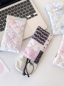 1 PC Floral Quilted Pencil Case – Large Capacity Stationery Organizer, Girly Student Pencil Box, Cute Bow Makeup Brush Pouch, Desktop Organizer Tube - Multicolor - View 7