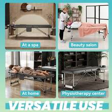Table de massage à 3 zones réglables en hauteur, table de massage pliable, table/lit de massage portable avec accessoires, appui-tête, accoudoirs et sac de transport, noir/blanc/beige - Noir - Voir 6