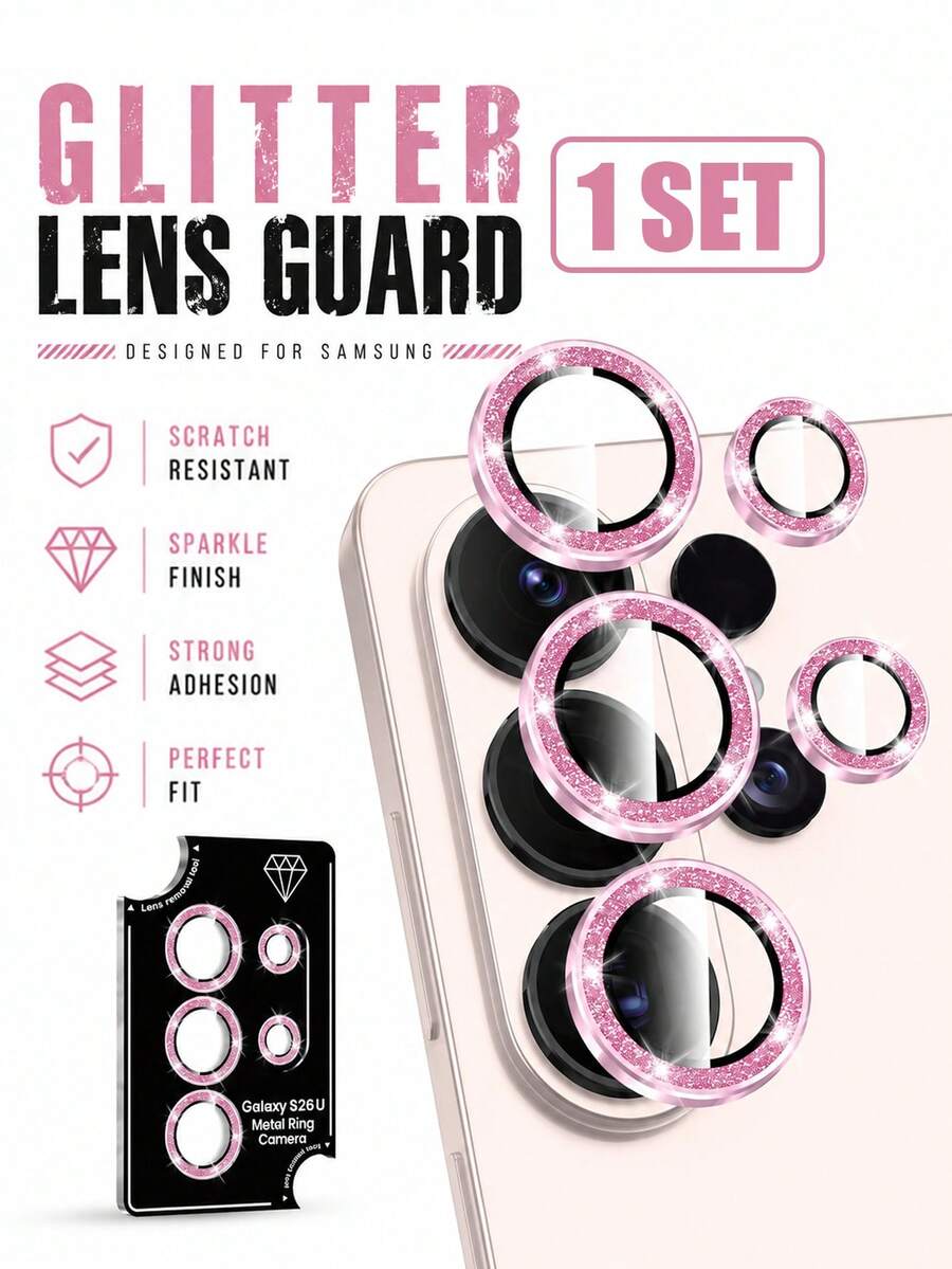 Pink Glitter Camera Lens Protector Kit, Compatible With Samsung Galaxy S25 Ultra, S25/25 Plus, S24 Ultra, S24, S24 Plus, S23 Ultra, S23 And S23 Plus. This Product Features High-Definition Tempered Glass And Aluminum Alloy Lens Ring. This Sparkling Lens Protector Is Waterproof, Shockproof, Drop-Proof, Scratch-Resistant And Fingerprint-Resistant, Providing Full Coverage Protection, Suitable For Daily Use