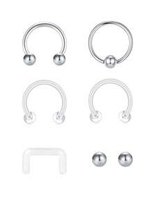 5PCS Septum Rings 16G Septum Jewelry Stainless Steel Septum Piercings Horseshoe Helix Lip Rings Nose Hoop Hinged Seamless - Multicolor - View 8