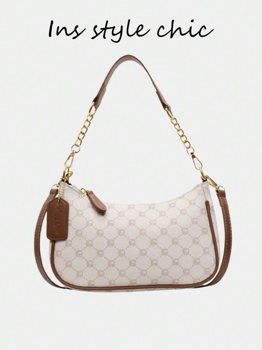 This Fashionable, Classic And Versatile Letter Graphic Design Solid Color PU Waterproof Material Crescent-Shaped Shoulder/Underarm Bag Is Suitable For Shopping And Can Be Worn Crossbody. - Multicolor - View 1