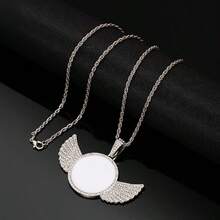 1pc Rhinestone Wing Photo Pendant Necklace, European And American Style Personalized Picture Frame Titanium Steel Chain, Cool Hip-Hop Sweater Chain - Multiple Styles - View 3