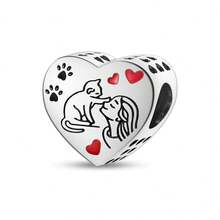 1Pc Silver Plated Paw Print Heart Moon Cat Safety Chain Pendant Charm Fit Bracelet Necklace DIY Jewelry Making Lovely Surprise Gift For Cat Lovers - Silver - View 24