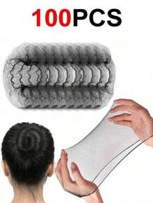 100pcs Black Elastic Hair Nets, Women's Invisible Hair Net Wig Cap, Suitable For Catering Service, Ballet Bun, Sleep, Flight Attendants, Nurses, Fine Mesh Professional Bun Net - Black - View 9