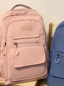 Multi-Color Options Minimalist Black Backpack Unisex Casual Commute Large Capacity Backpack,Y2k - Pink - View 4