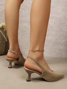 New Elegant Back Strap High Heel Sandals, Minimalist Versatile Fashion Heel Shoes, Khaki Color - Khaki - View 5