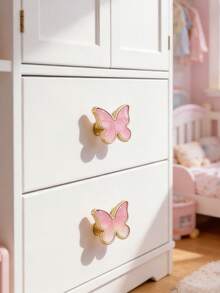 1pc Pink Shell Butterfly Drawer Handle For Kids Room, Gold Plated Single Hole Cabinet Knob, Decorative Small Pull Handle For Wardrobe, Dresser, Cabinet Door - Multicolor - View 4