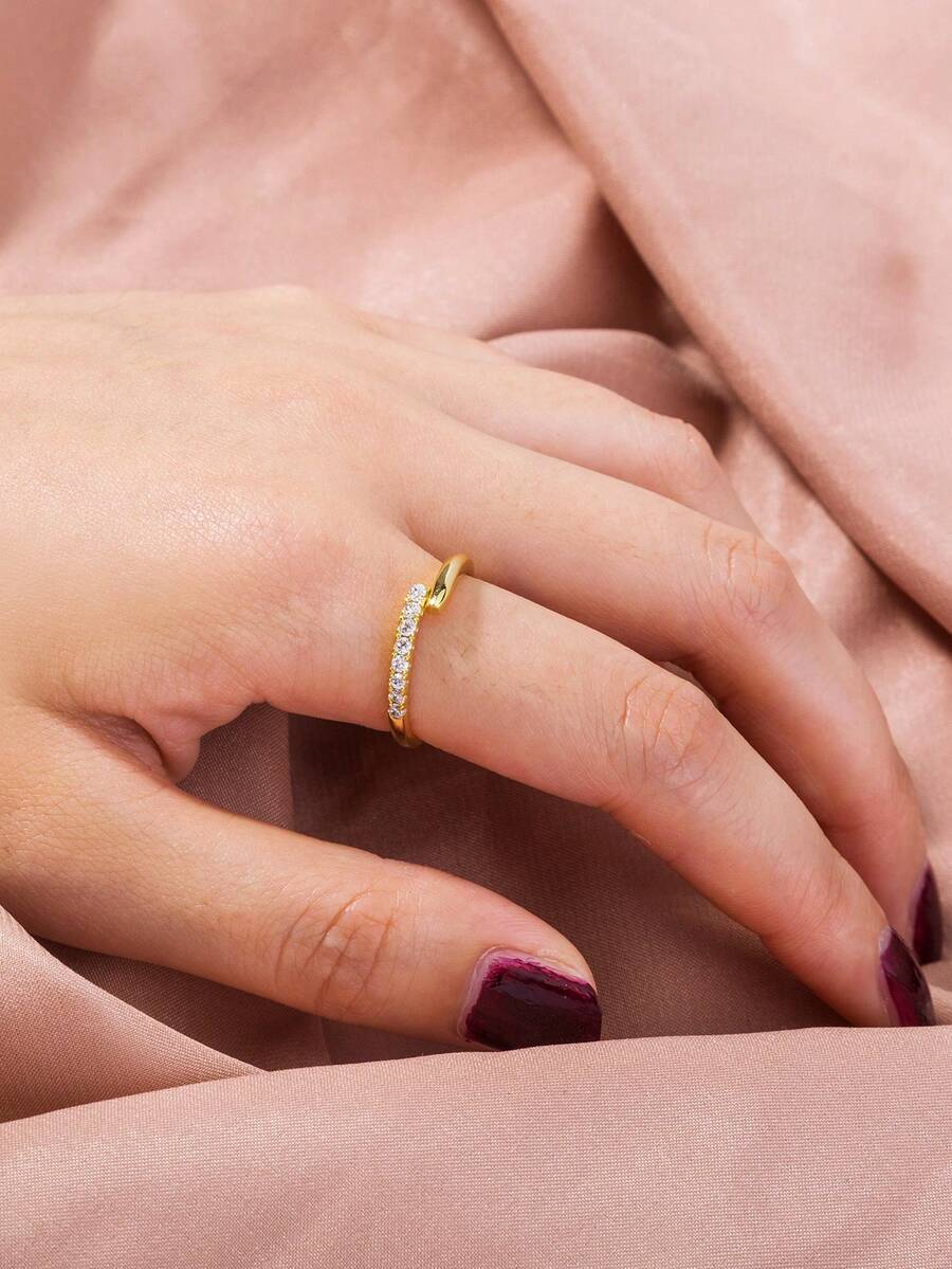Nooxian 1 pieza Anillo de circonita brillante dorado - Amarillo Oro - Ver 1