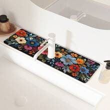 1 pieza Protector de salpicaduras de grifo de goma con diseño floral, almohadilla protectora para grifo de baño, protector contra el barro, alfombrilla antideslizante y a prueba de humedad para grifo, accesorio para encimera de cocina. Protege tu encimera de cocina. - Multicolor - Ver 4