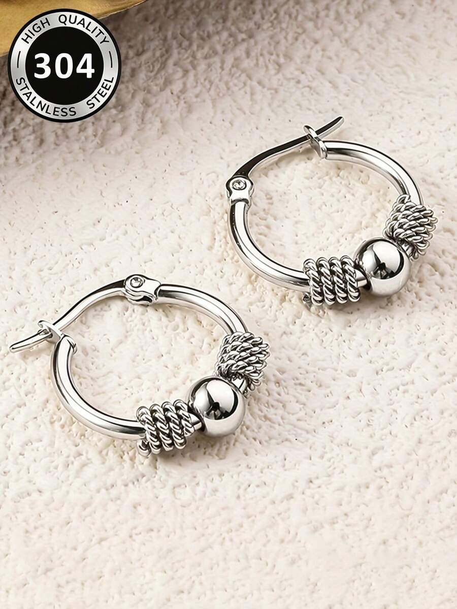 1 Pair Charming Hoop Earrings, Designed For Women, Suitable For Wedding, Engagement, Anniversary Party, Valentine's Day Gift - Silver - View 1