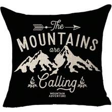 1pc Mountains Are Calling Pillowcase Adventure Arrow Campfire Outdoor Adventure Mountain Forest Tree Pillowcase Cushion Cover For Decoration Single Side Without Pillow Core - Black and White - View 10
