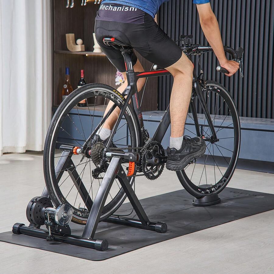 Bike Trainer, 6 Level Resistance, 26-29 In & 700C Wheels, Foldable Magnetic Bicycle Stationary Stand For Indoor Exercise Riding With Quick Release Skewer & Front Wheel Riser Block For Road Bikes - Magnetic - View 1