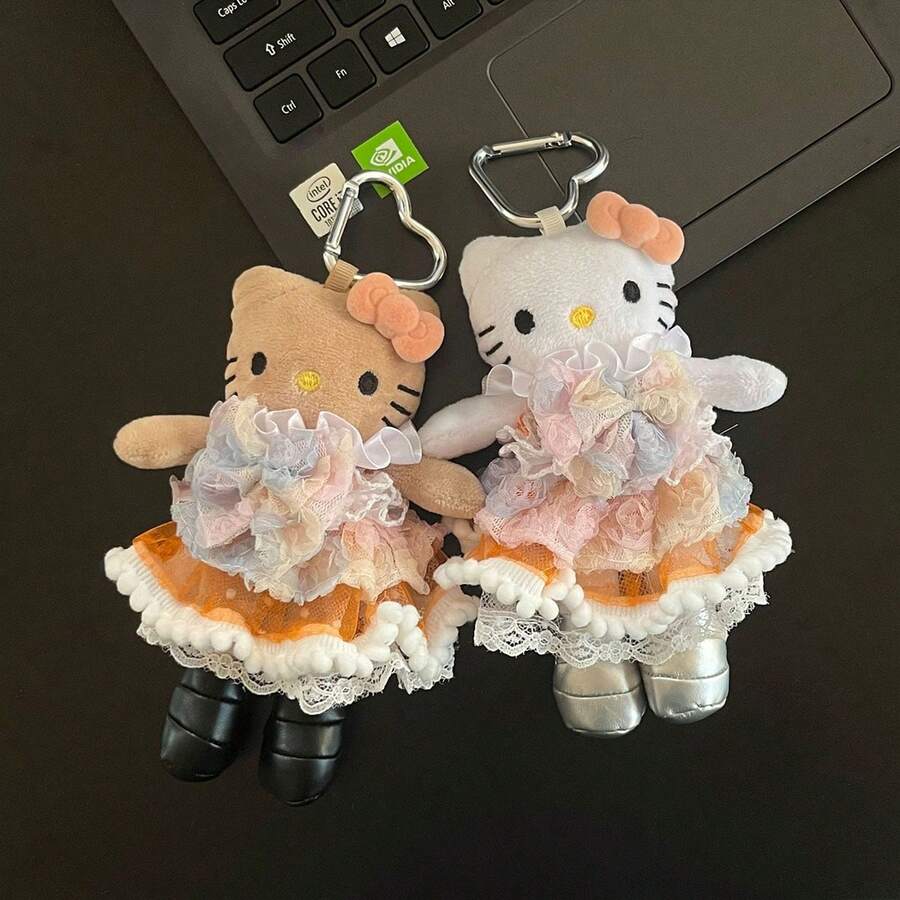SANRIO 1件網格洋裝,長形,兒童毛絨娃娃背包配件,毛絨吊飾,情人節禮物,鑰匙圈 - 彩色 - 查看 1