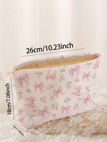 1pc Portable Cosmetic Storage Bag Bow Pattern Double-Sided Print Travel Zipper Makeup Bag Multifunctional Toiletry Organizer - Multicolor - View 4